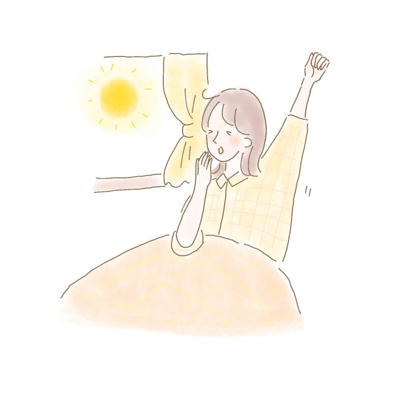 朝ベッドであくびする女性のイラスト